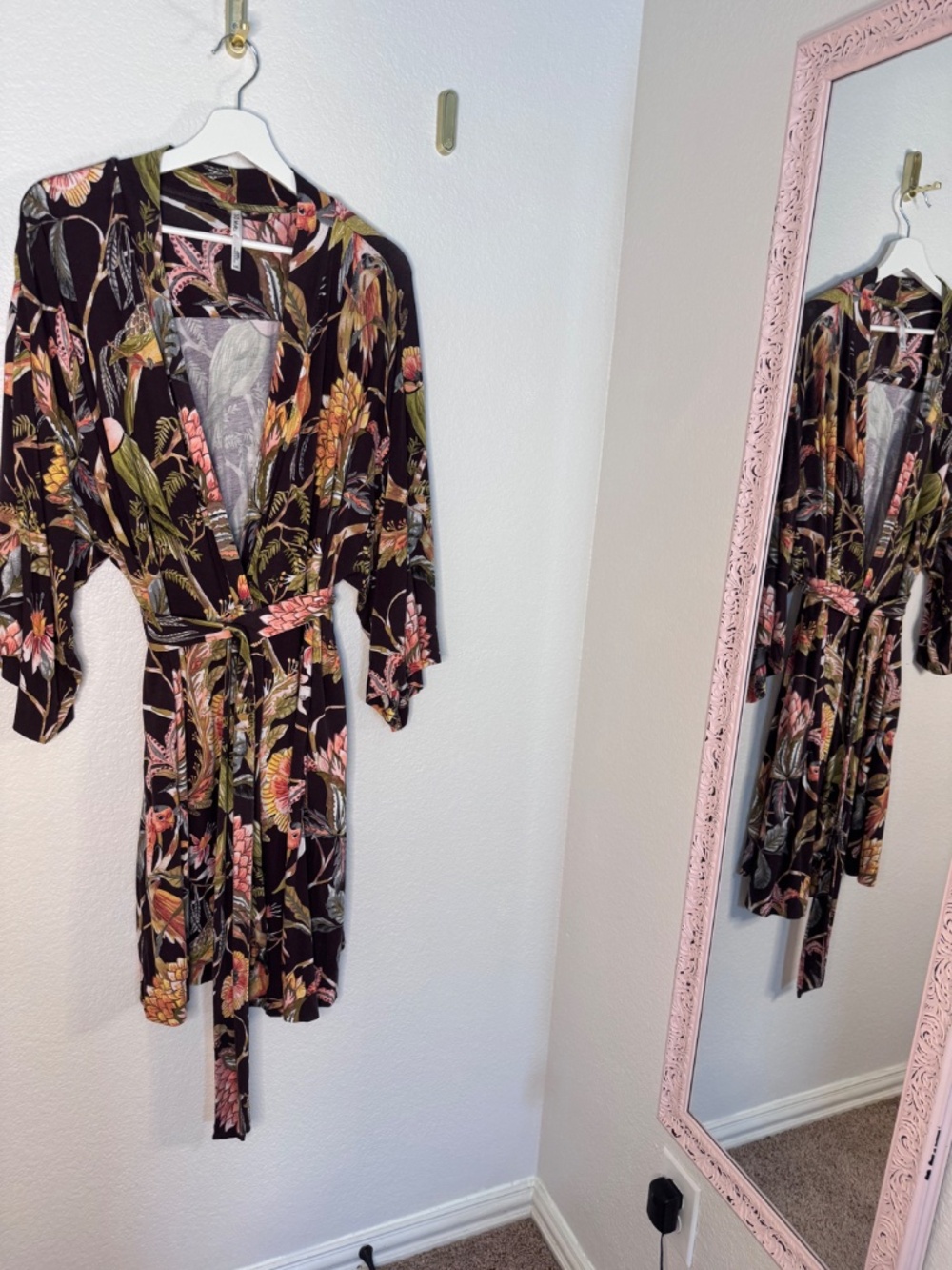 Soma "Cool Nights" Chocolate Brown Tropical Print Kimono Robe L/XL - Picture 10 of 14